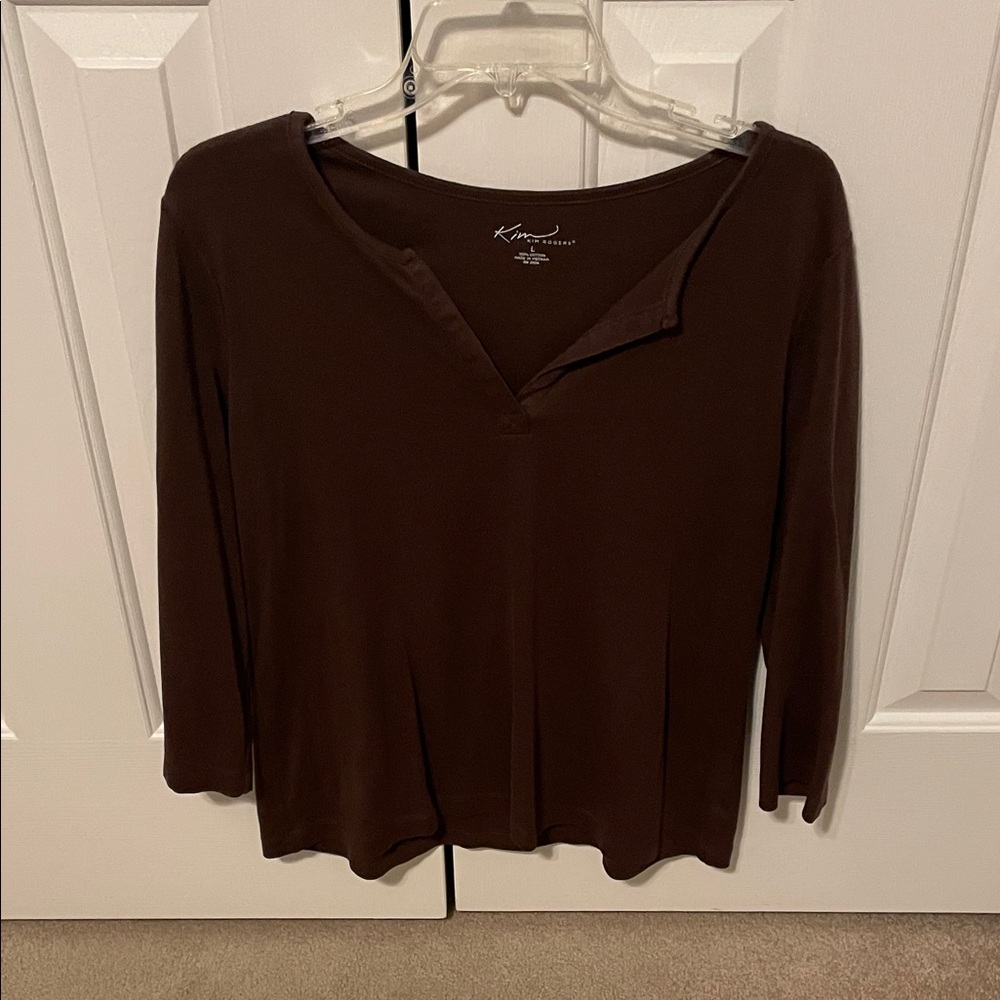 Kim Rogers Women's Chocolate Long Sleeve Top Large (Like New)